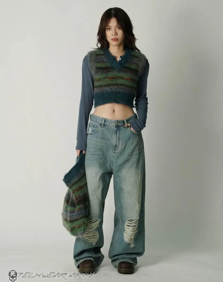Women’s Oversized Knit Streetwear Cardigan Multicolor