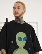 Load image into Gallery viewer, Men’s Oversized Alien Graphic Streetwear Shirt - BLACK
