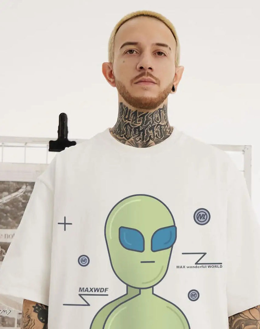 Men’s Oversized Alien Graphic Streetwear Shirt - Hoodie