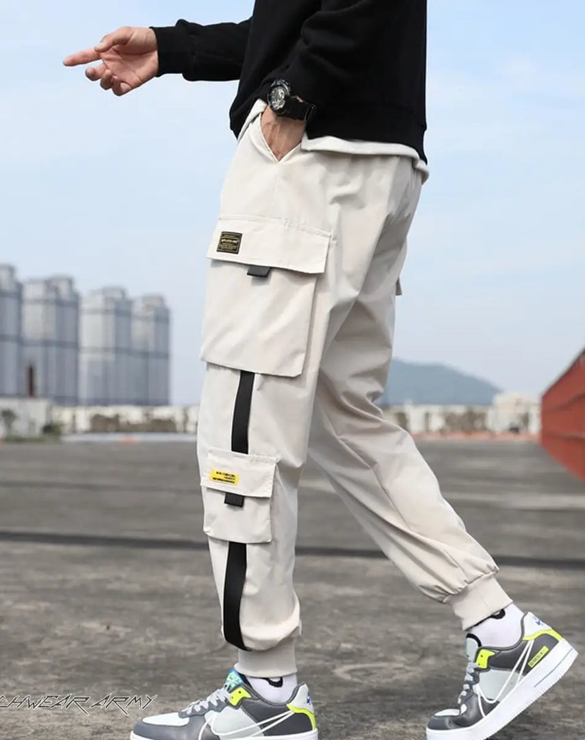 Cyberpunk White Cargo Techwear Streetwear Pants - Sweatpants