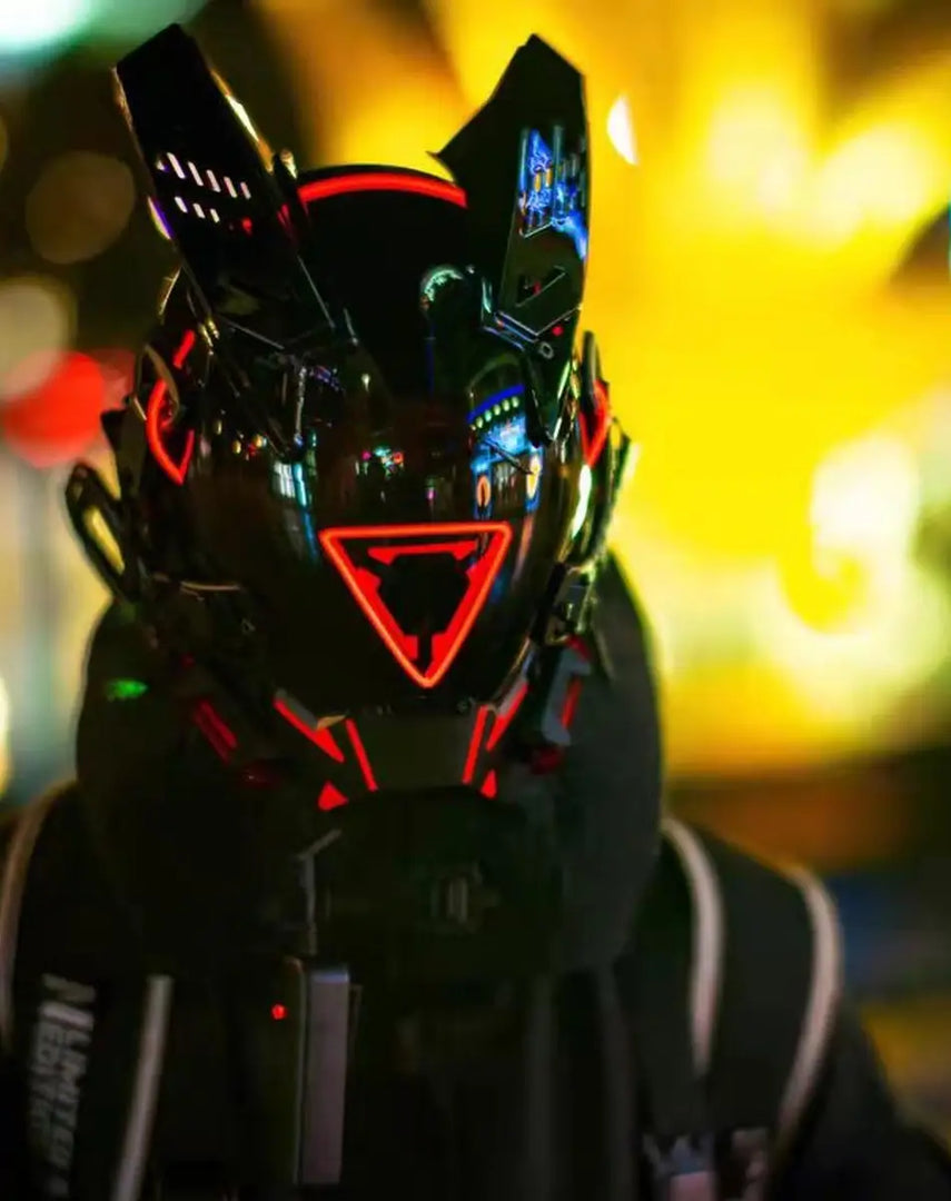 Cyberpunk Led Techwear Helmet With Goggles - Helmets