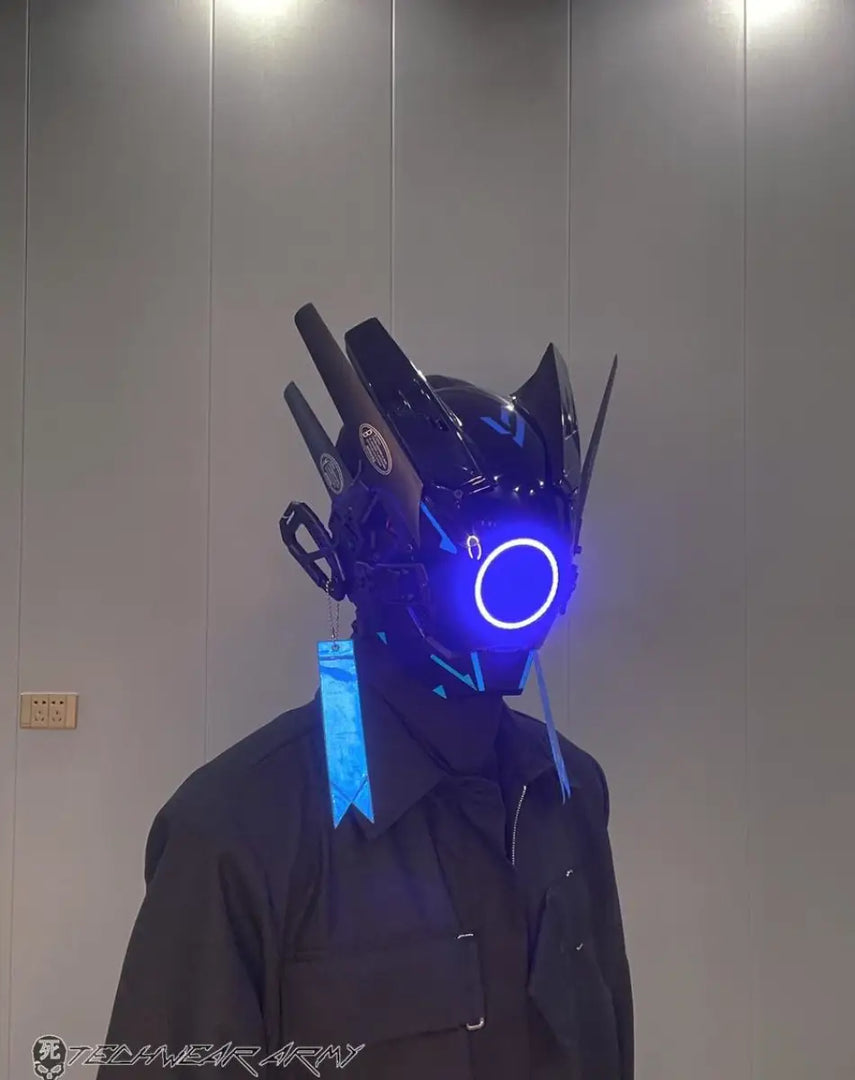 Cyberpunk Led Techwear Helmet With Goggles - Helmets