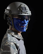 Load image into Gallery viewer, Cyberpunk Tactical Helmet With Blue Mask Techwear - Helmets
