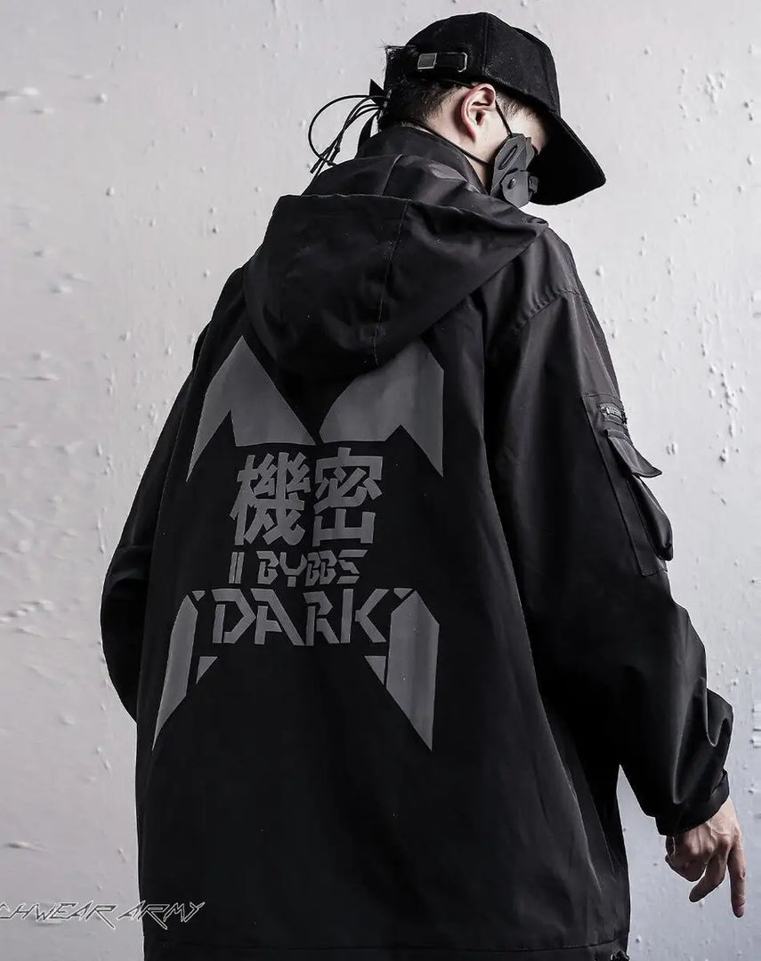 Men’s Black Techwear Streetwear Jacket With Hood