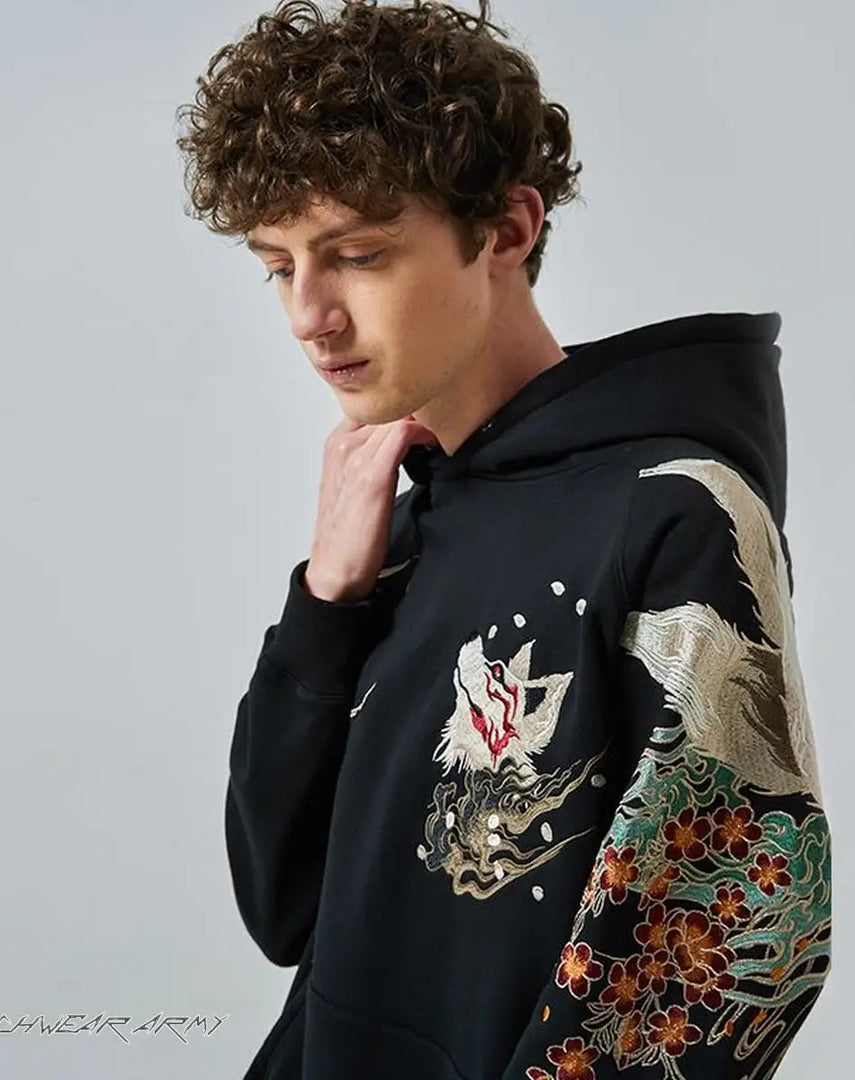 Embroidered Dragon Techwear Streetwear Hoodie - Hoodies