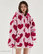 Load image into Gallery viewer, Harajuku Heart Pattern Fleece Streetwear Jacket - Hoodie
