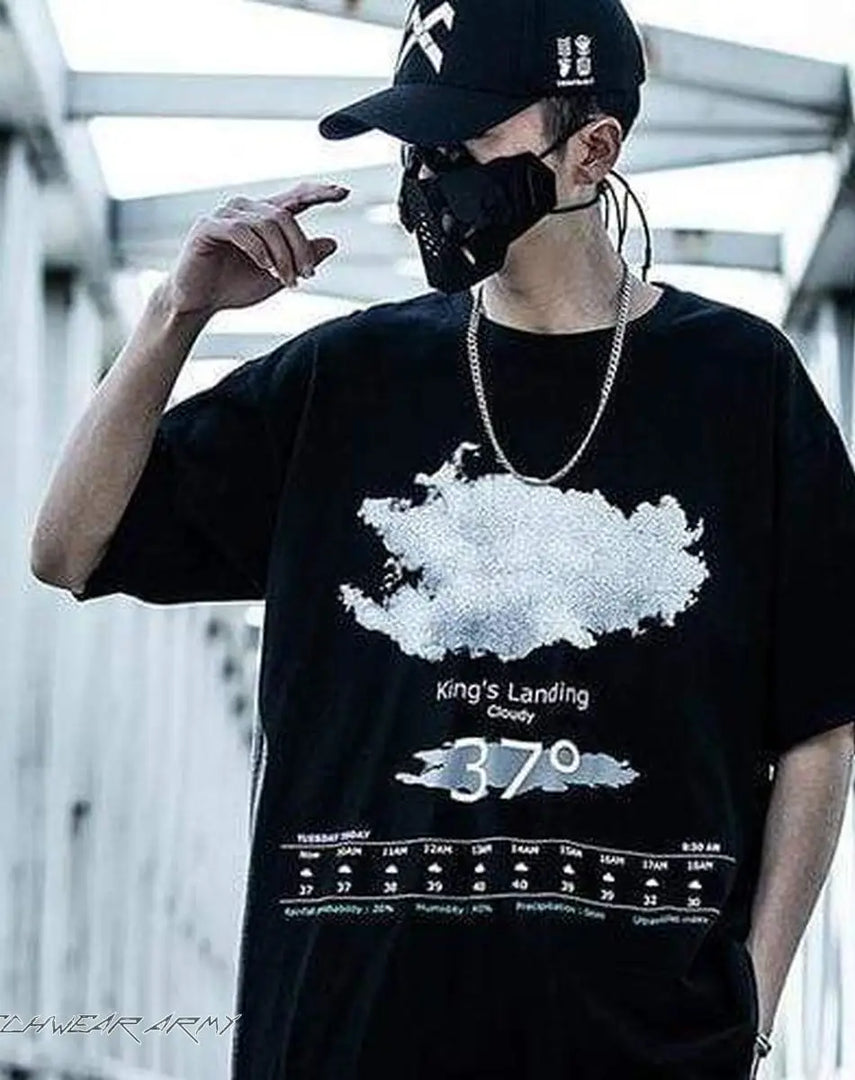 Men’s Black Techwear Graphic T - shirt - Clothing Men Shirt