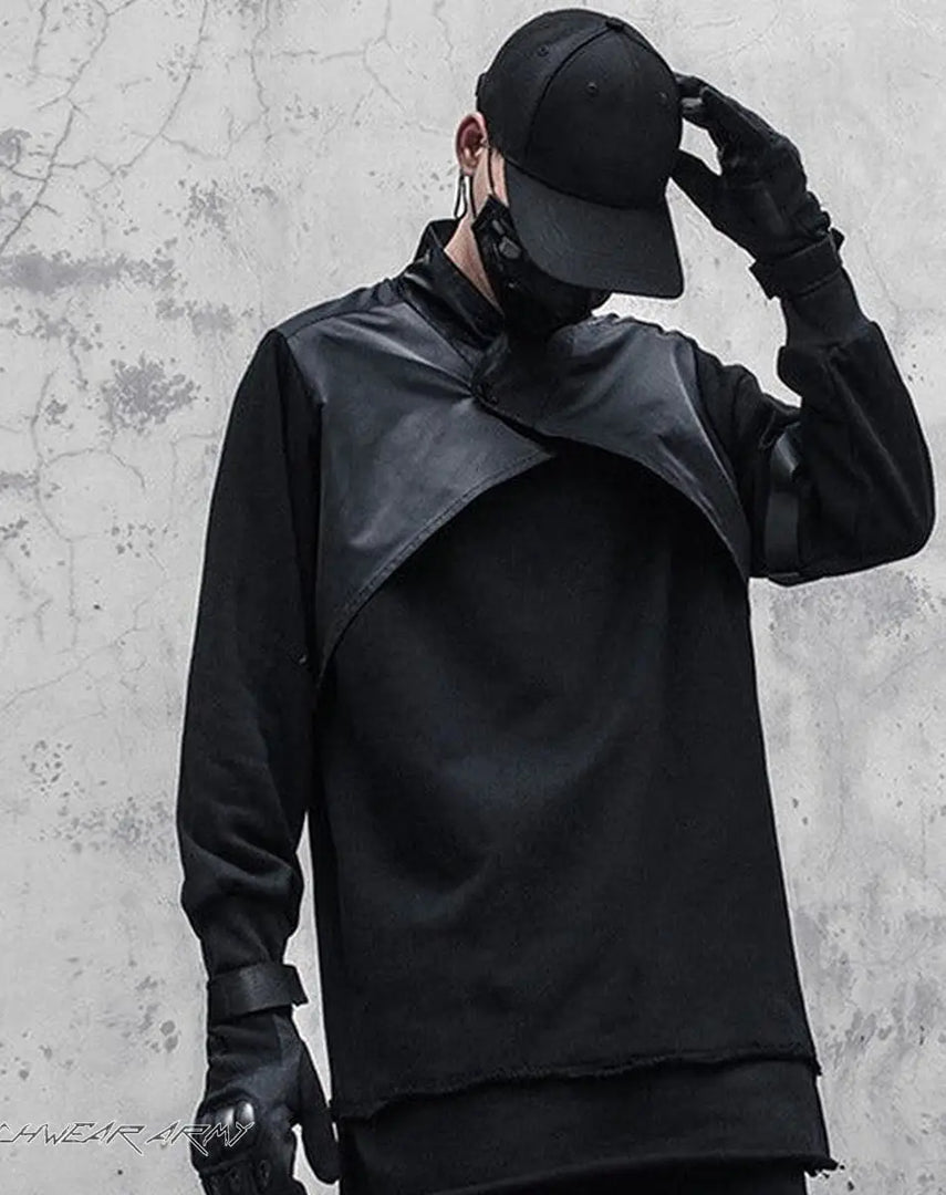 Men’s Asymmetric Black Techwear Streetwear Shirt