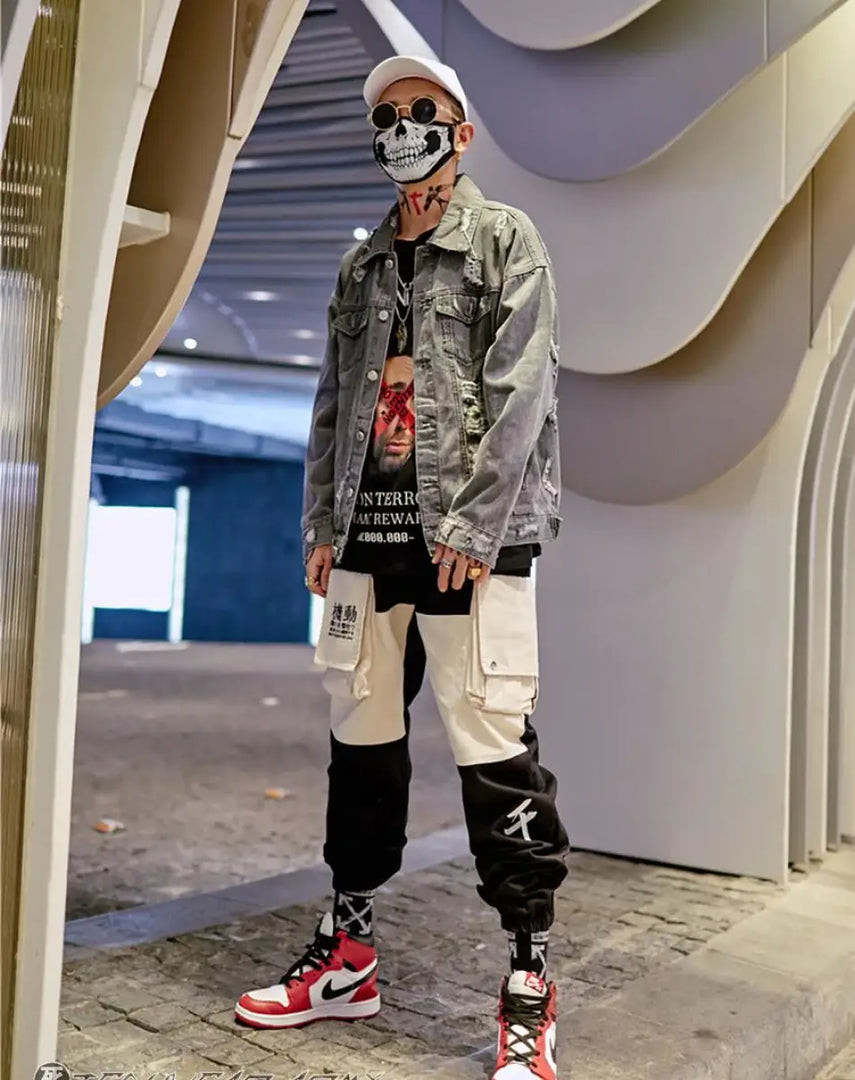 Techwear Streetwear Contrast Cargo Pants - Denim Harajuku