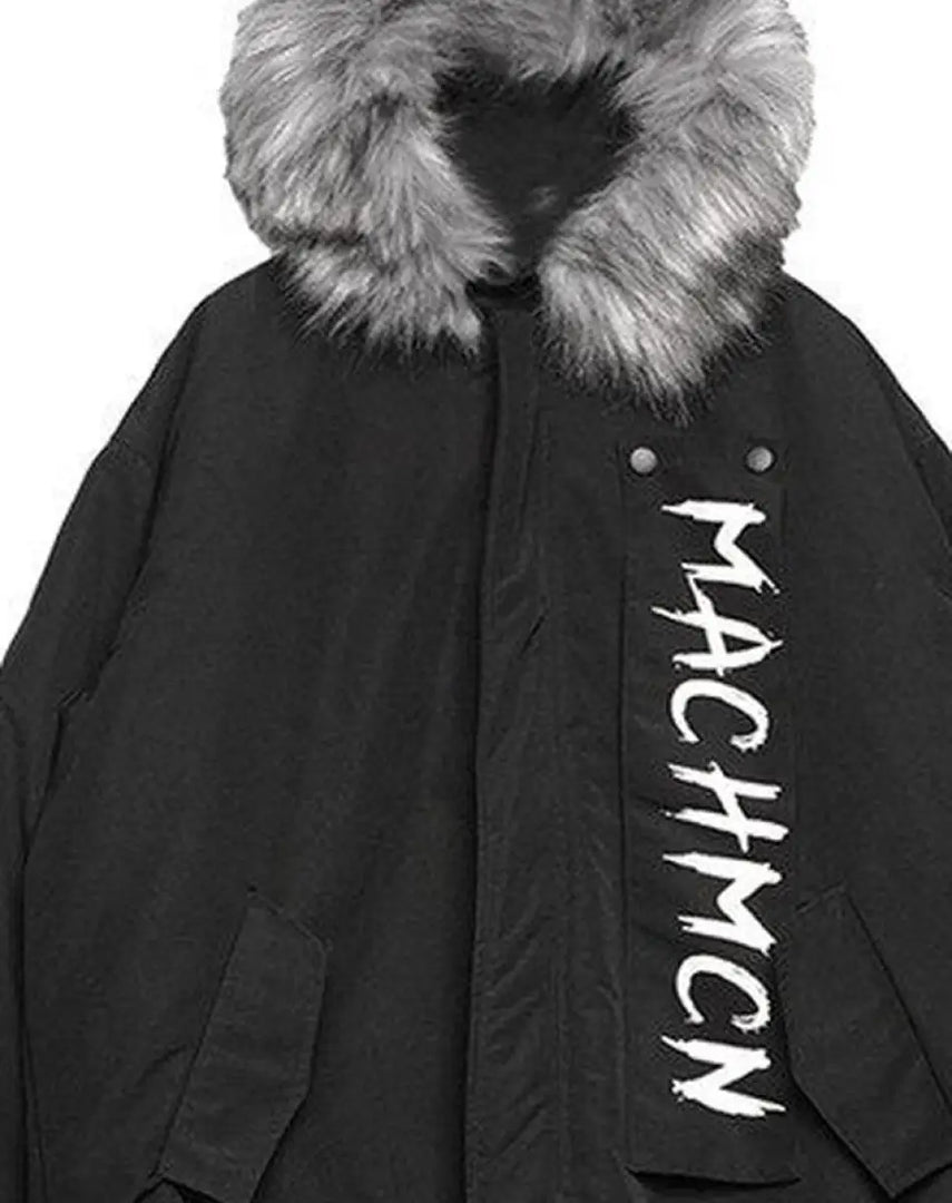 Men’s Black Techwear Streetwear Jacket With Fur Hood