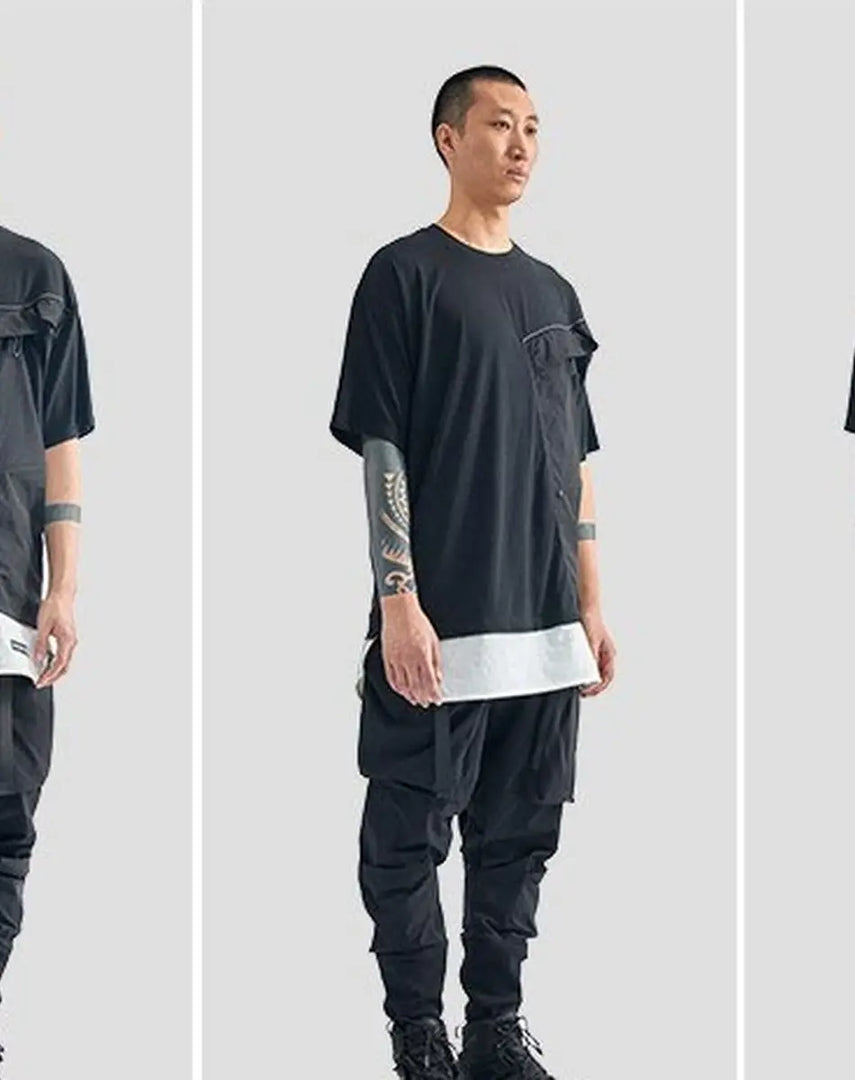 Men’s Black Layered Techwear Streetwear Shirt - Men Women