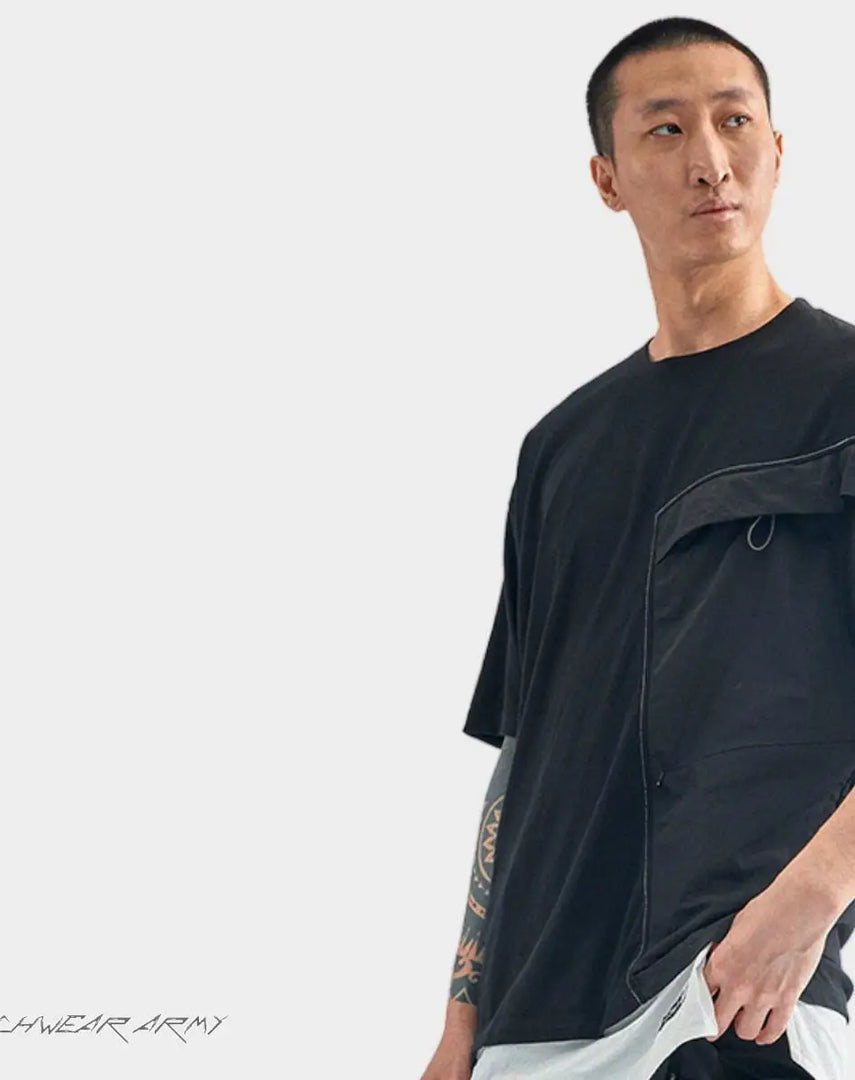 Men’s Black Layered Techwear Streetwear Shirt - Men Women