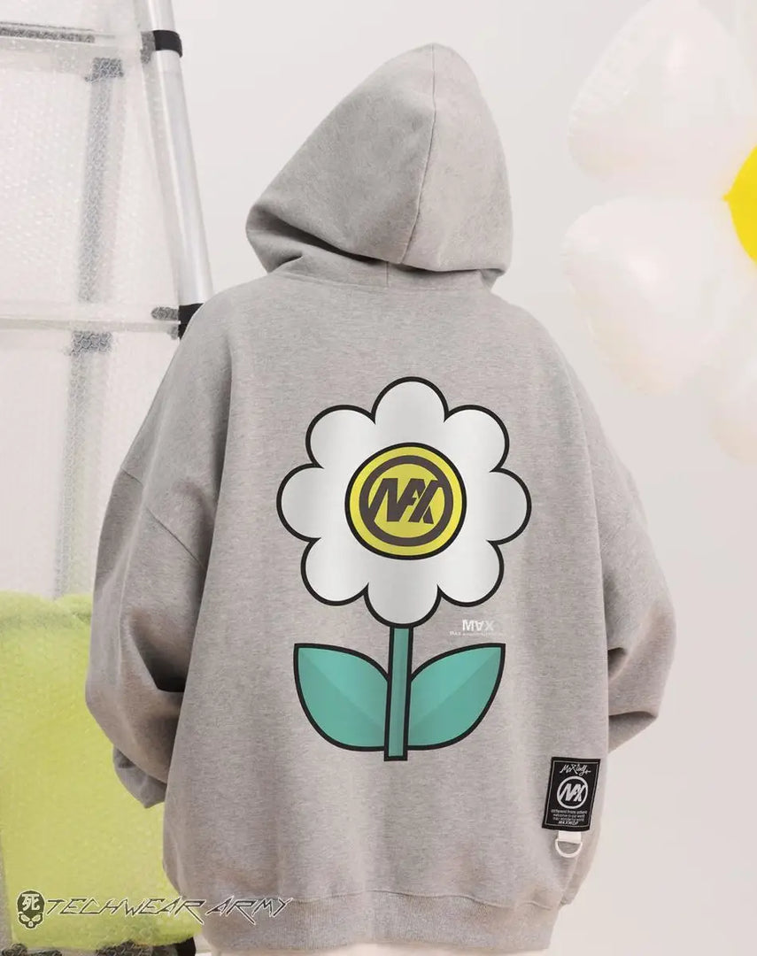 Men’s Oversized Black Hoodie With Flower Graphic