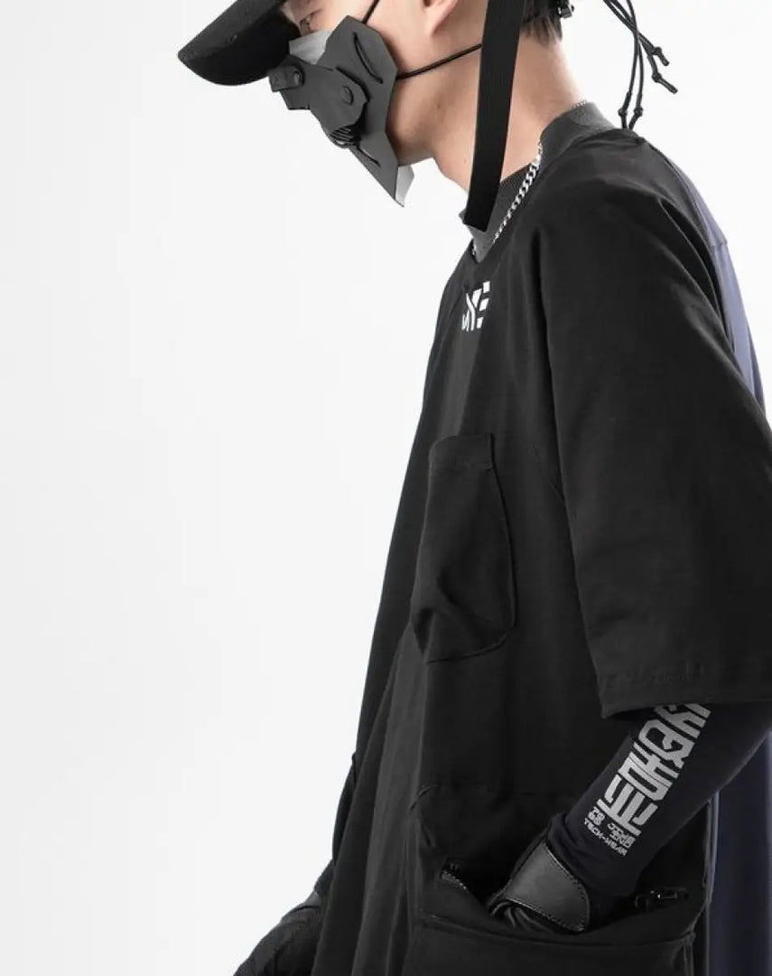 Oversized Black Techwear Streetwear Shirt - Hoodie