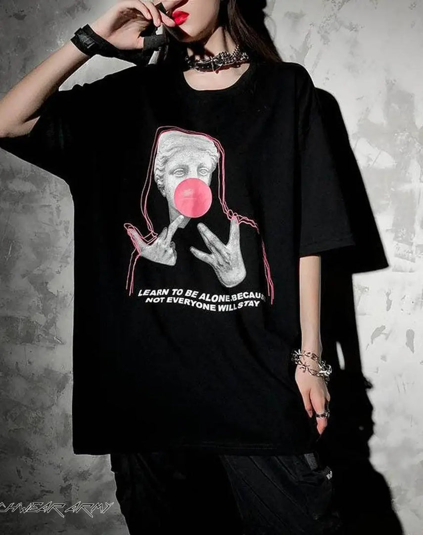 Oversized Graphic Streetwear T - shirt Unisex - BLACK / S