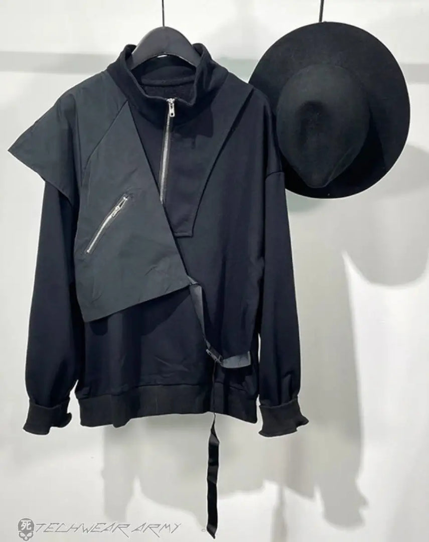 Men’s Asymmetric Zippered Techwear Jacket - ONE SIZE
