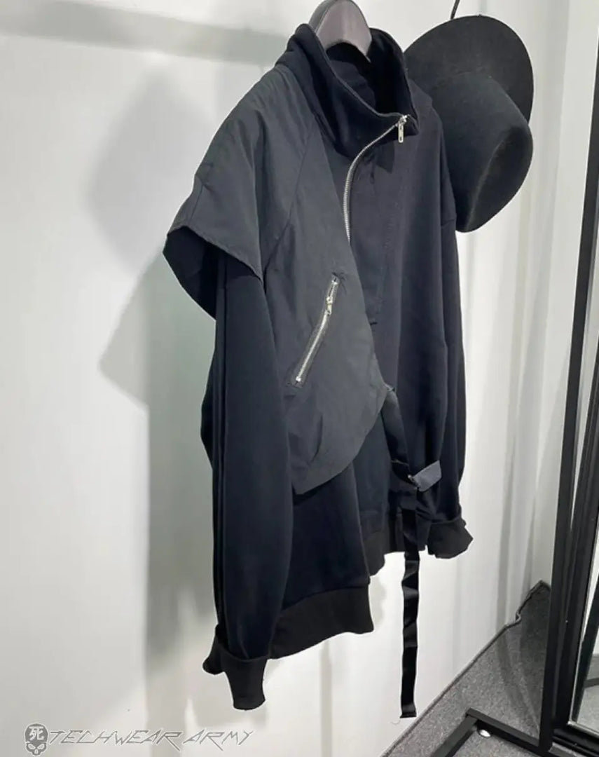 Men’s Asymmetric Zippered Techwear Jacket - ONE SIZE
