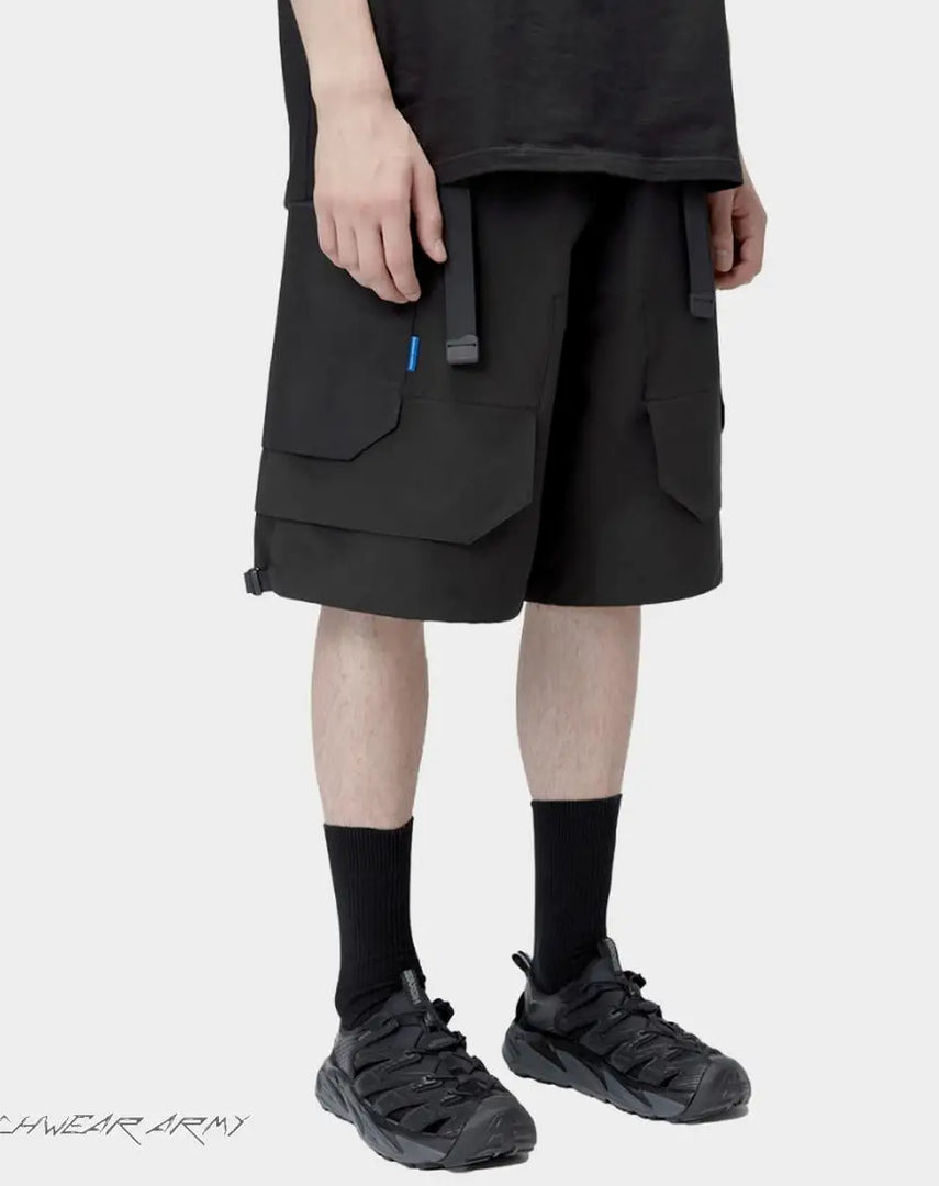 Men’s Black Techwear Streetwear Cargo Shorts - Men Pants