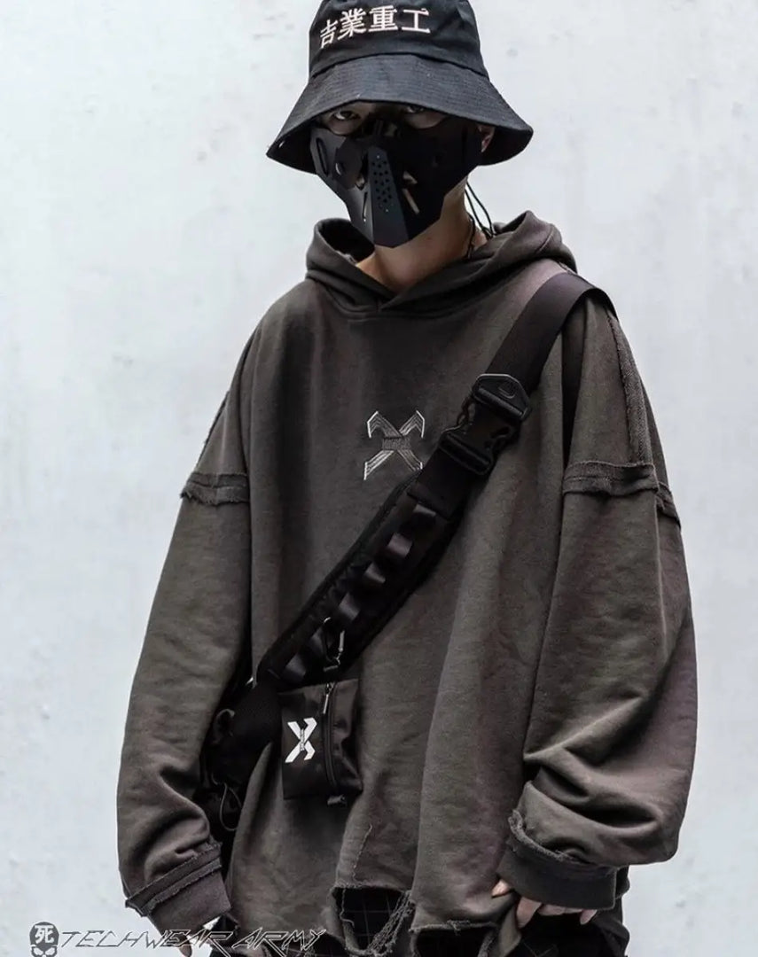 Men’s Distressed Techwear Streetwear Hoodie - Clothing