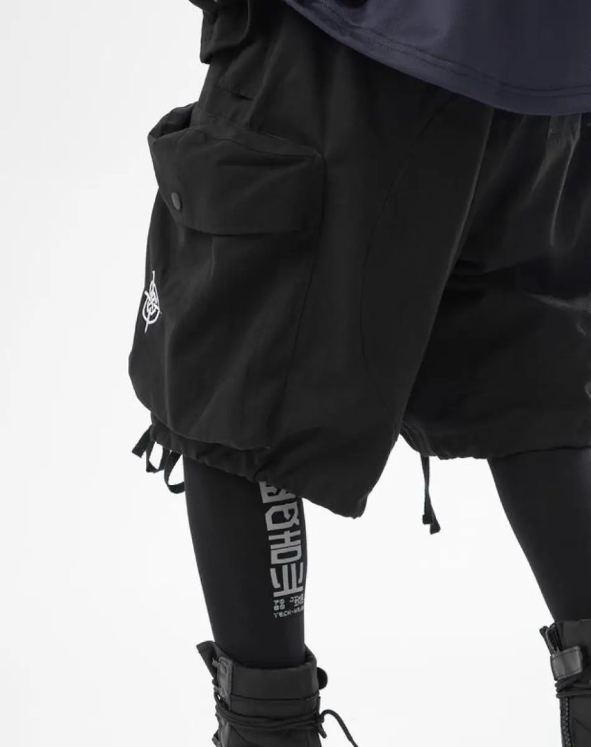 Techwear Cargo Streetwear Black Shorts - Short