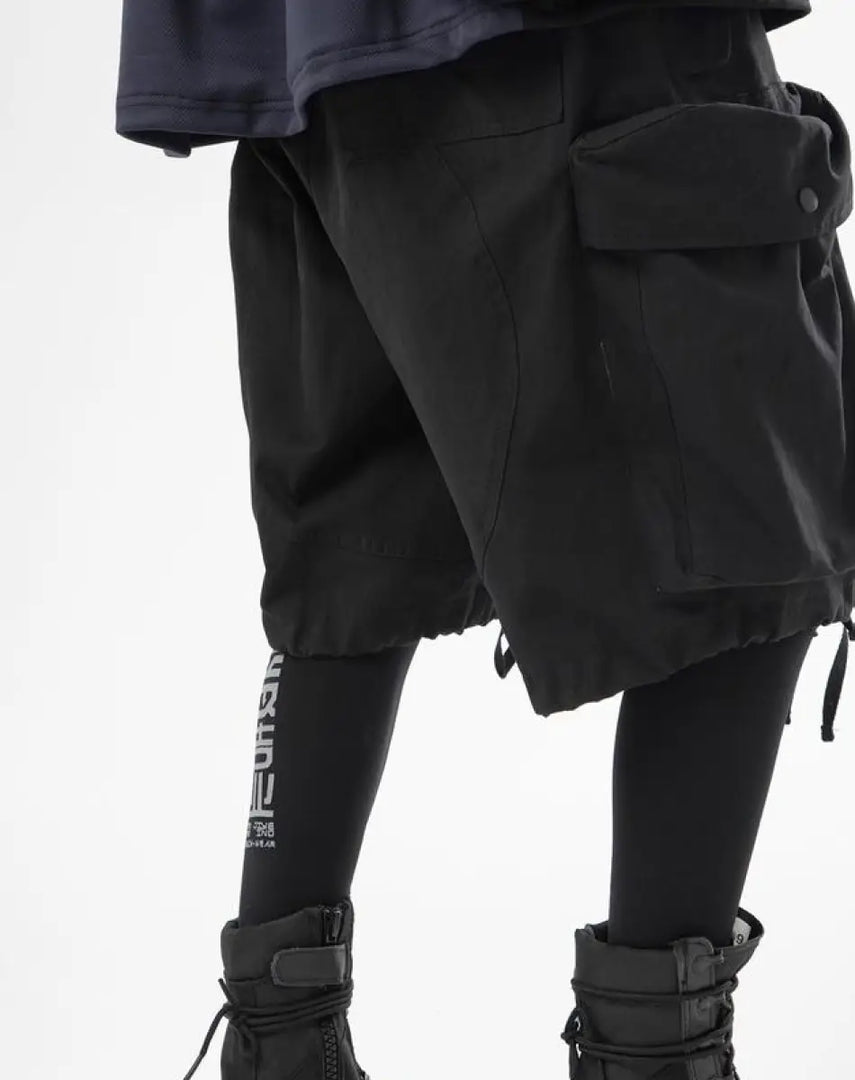 Techwear Cargo Streetwear Black Shorts - Short