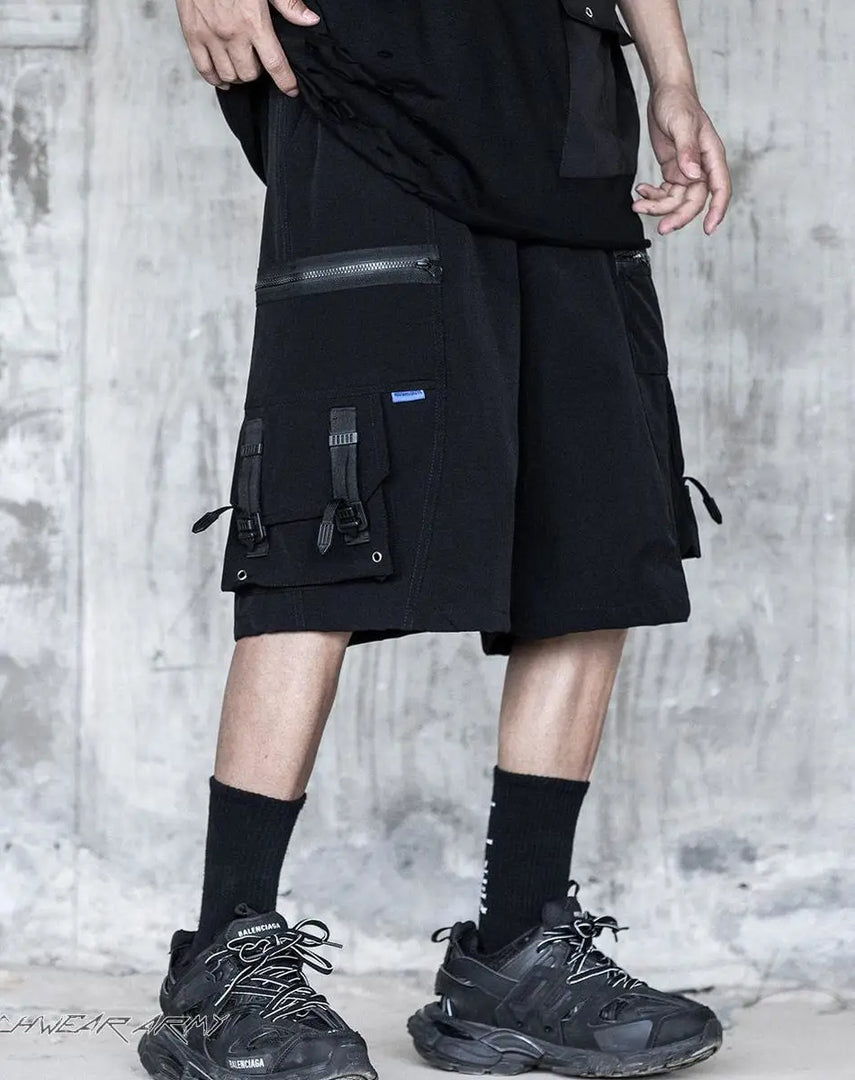 Techwear Streetwear Black Cargo Shorts - Denim Ninja Short