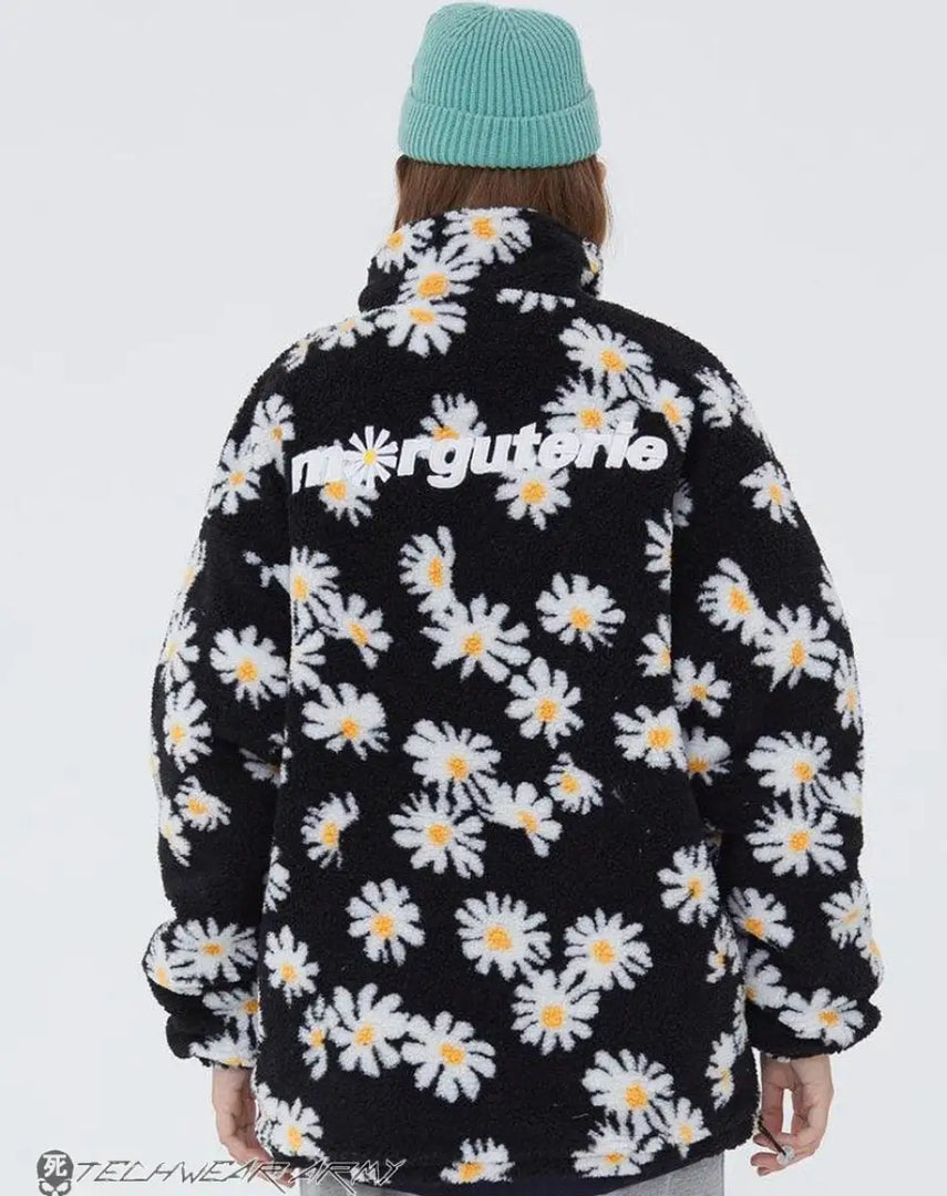 Harajuku Daisy Print Fleece Jacket Streetwear - Hoodie