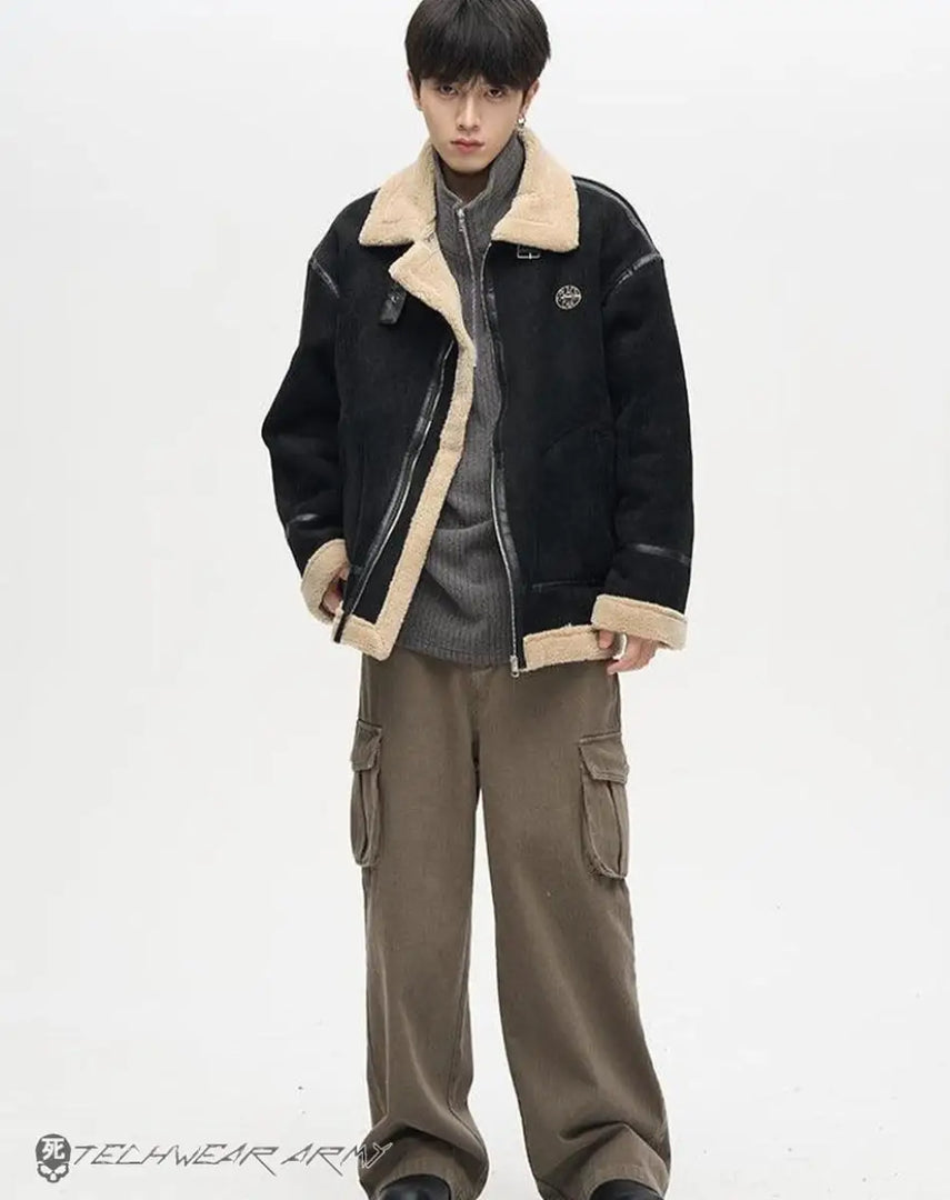 Men’s Sherpa - lined Black Denim Jacket Techwear