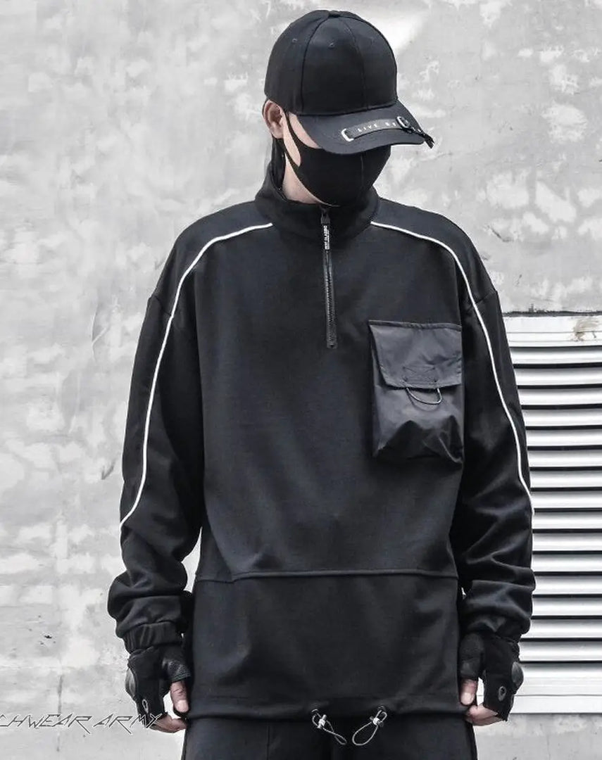 Men’s Black Techwear Streetwear Hoodie With Pocket