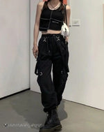 Load image into Gallery viewer, Women’s Black Techwear Cargo Pants Streetwear - Clothing

