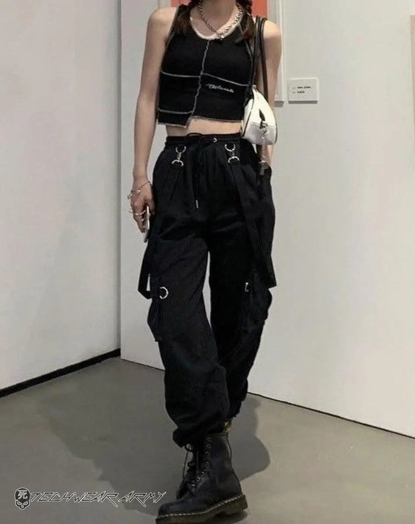 Women’s Black Techwear Cargo Pants Streetwear - Clothing