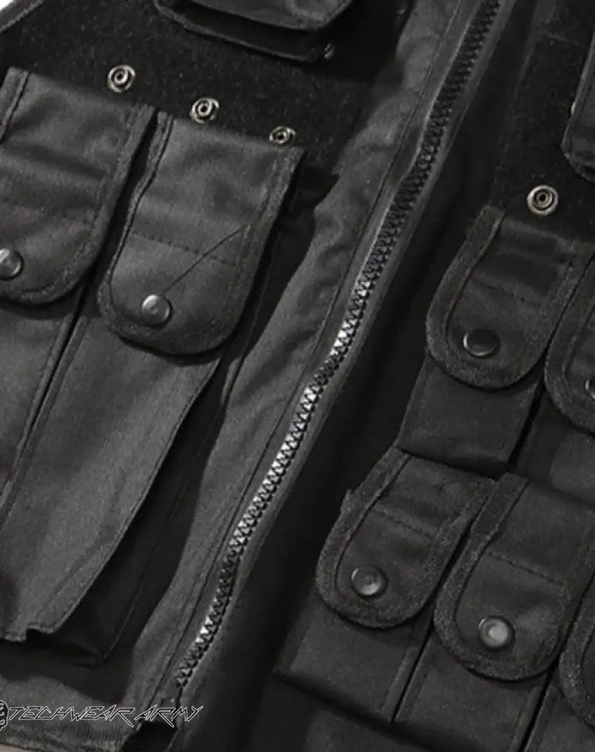 Techwear Tactical Multi - pocket Black Vest - ONE SIZE