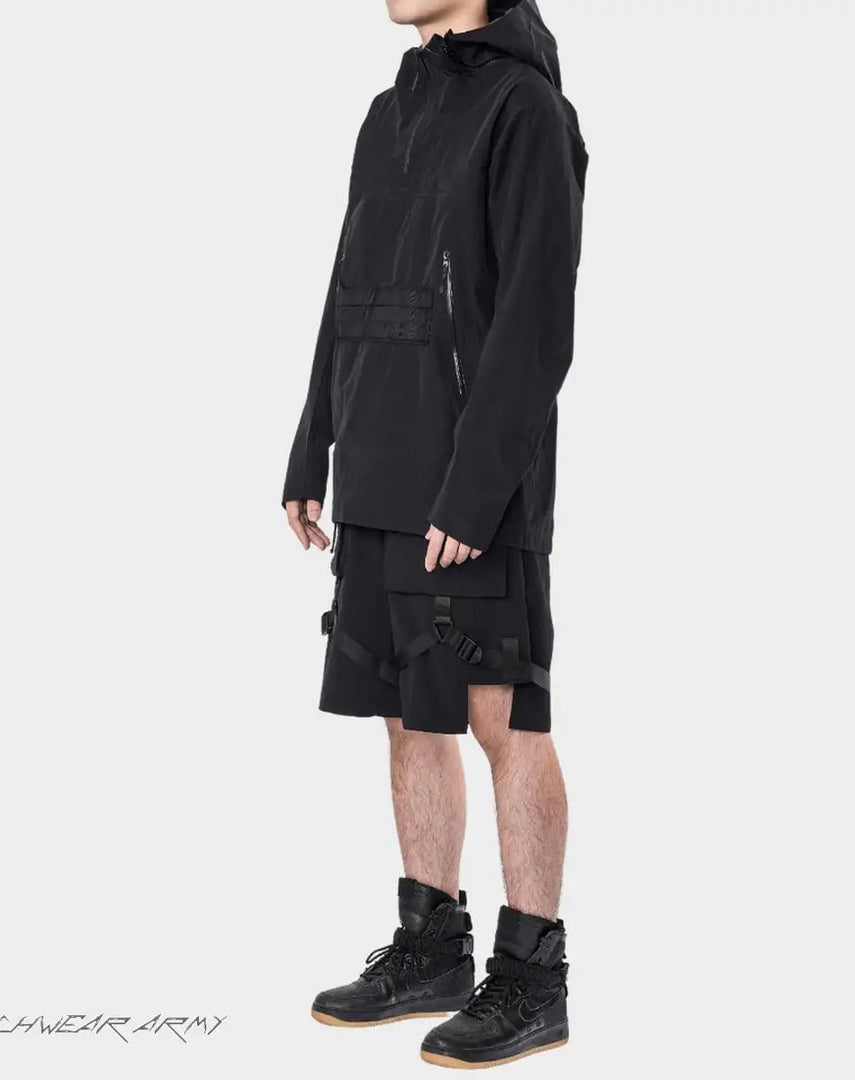 Techwear Streetwear Hoodie Windbreaker Black - Hoodies Vest