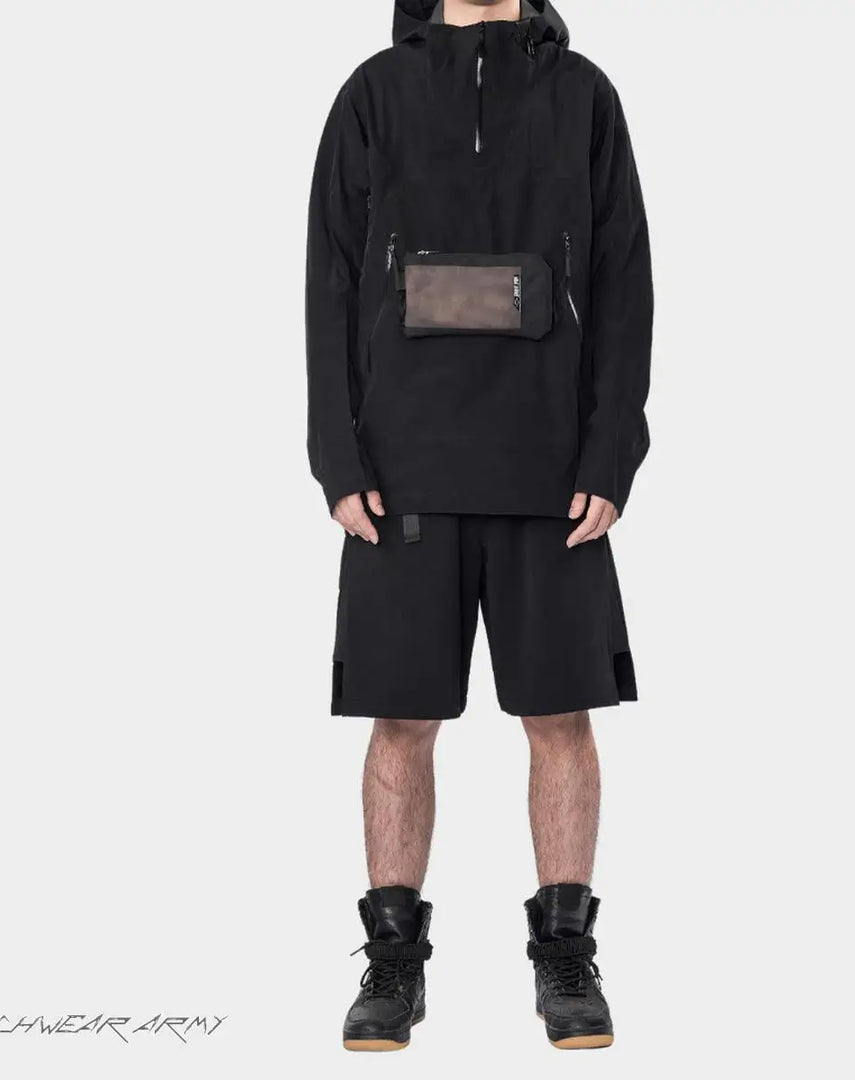 Techwear Streetwear Hoodie Windbreaker Black - Hoodies Vest