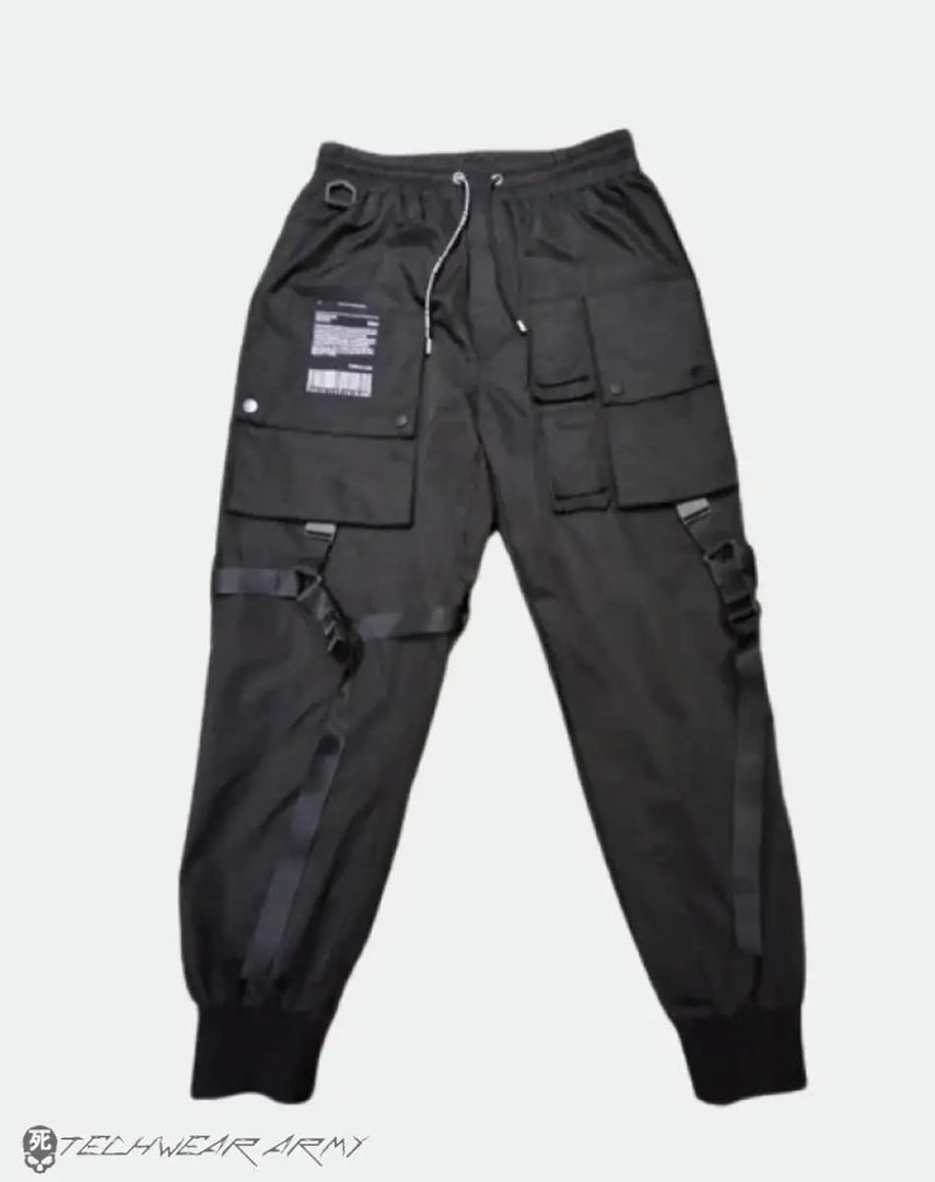 Men’s Black Techwear Cargo Pants Streetwear - M Clothing