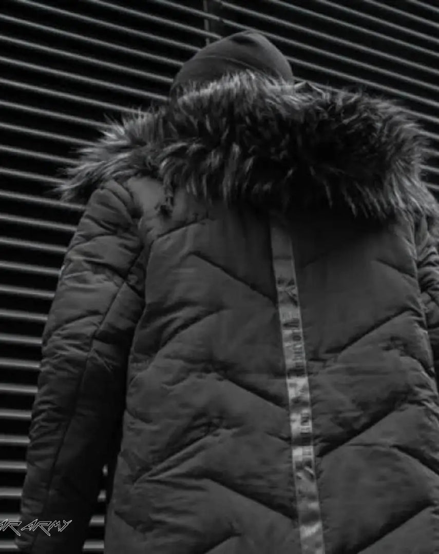 Men’s Black Techwear Hooded Jacket With Fur - Clothing