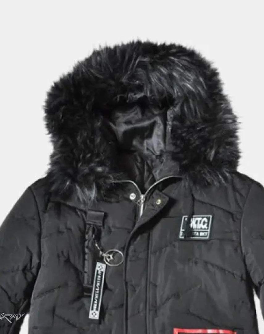 Men’s Black Techwear Hooded Jacket With Fur - Clothing