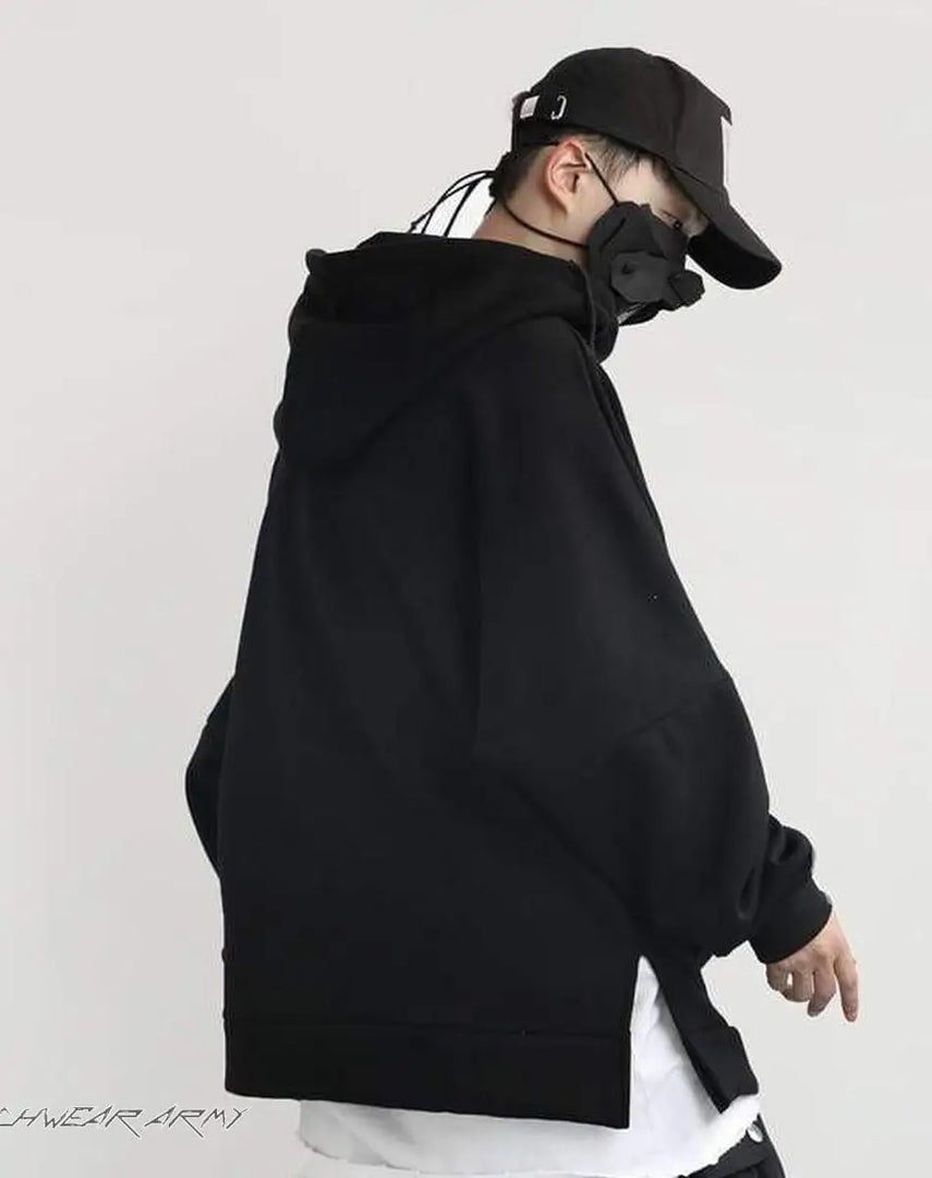 Men’s Black Techwear Hoodie With Graphics - Clothing Men