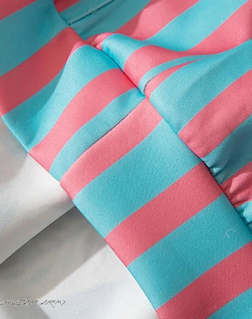 Techwear Tropical Print Striped Hoodie - Clothing Men Shirt