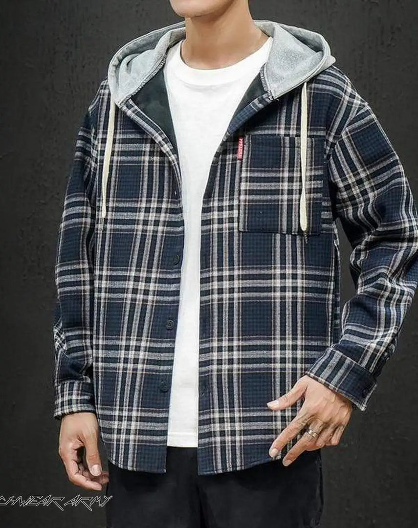 Men’s Plaid Techwear Streetwear Jacket With Hood
