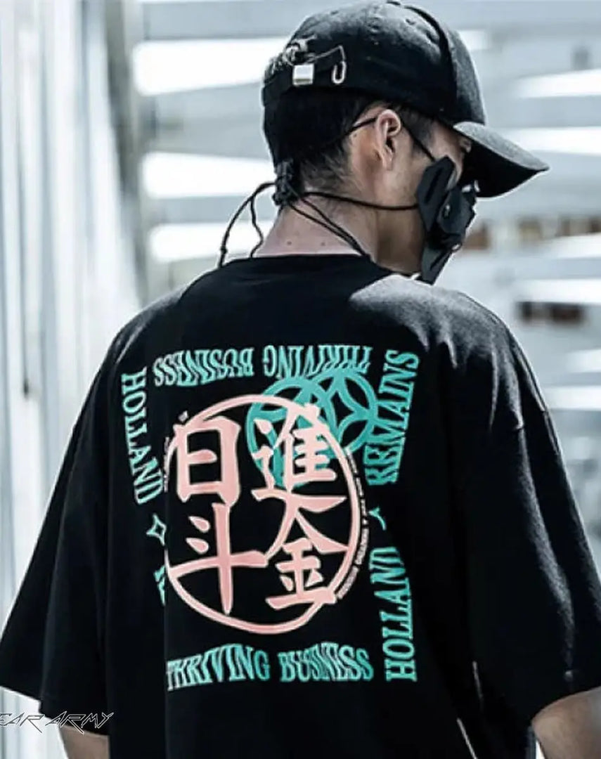 Men’s Black Techwear Streetwear T - shirt - S Clothing