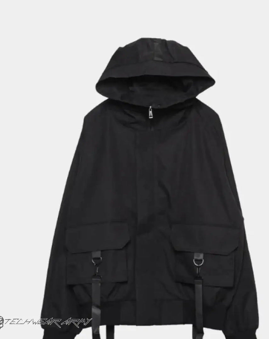 Men’s Black Techwear Streetwear Jacket With Pockets