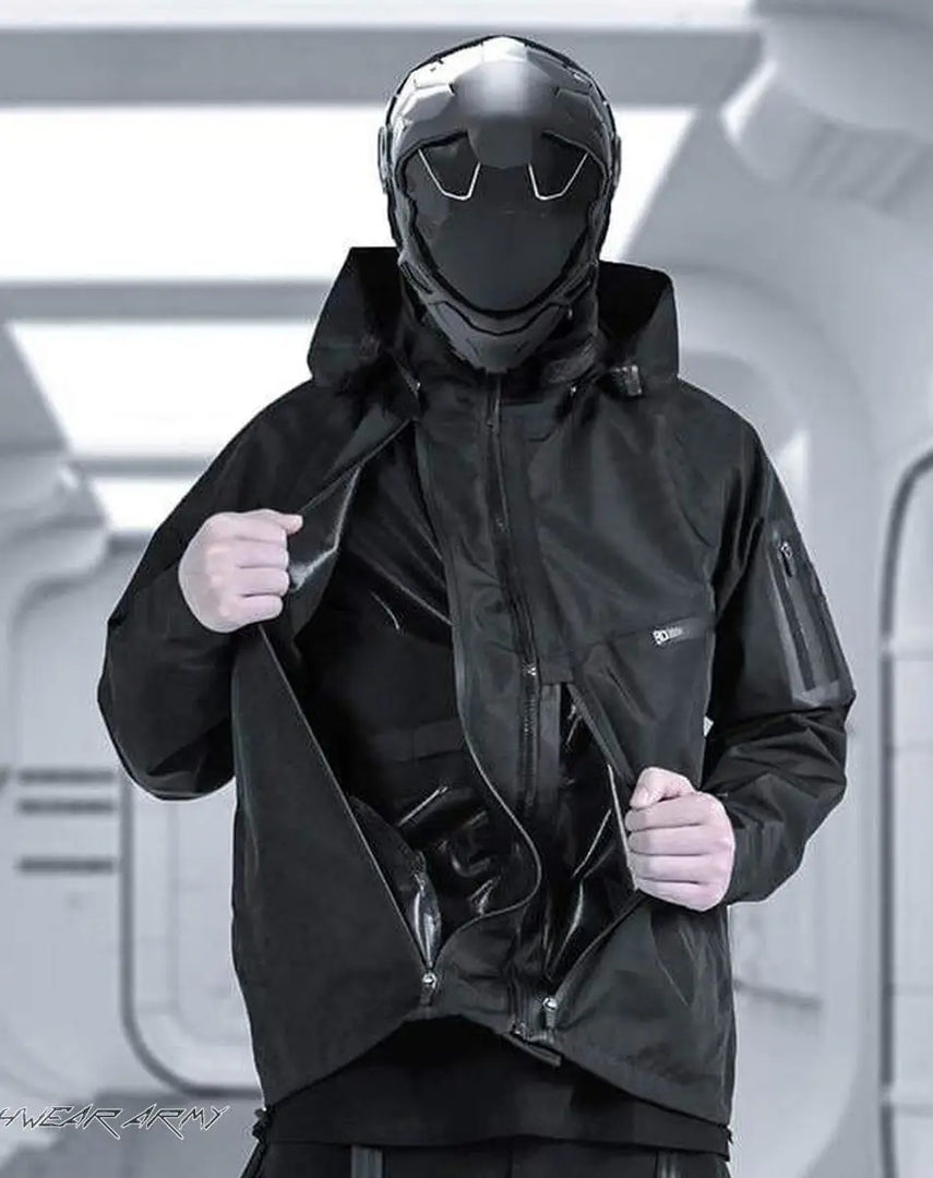 Men’s Black Techwear Hooded Jacket Waterproof - Clothing