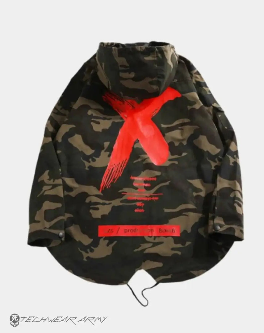 Men’s Camouflage Techwear Streetwear Jacket With Red