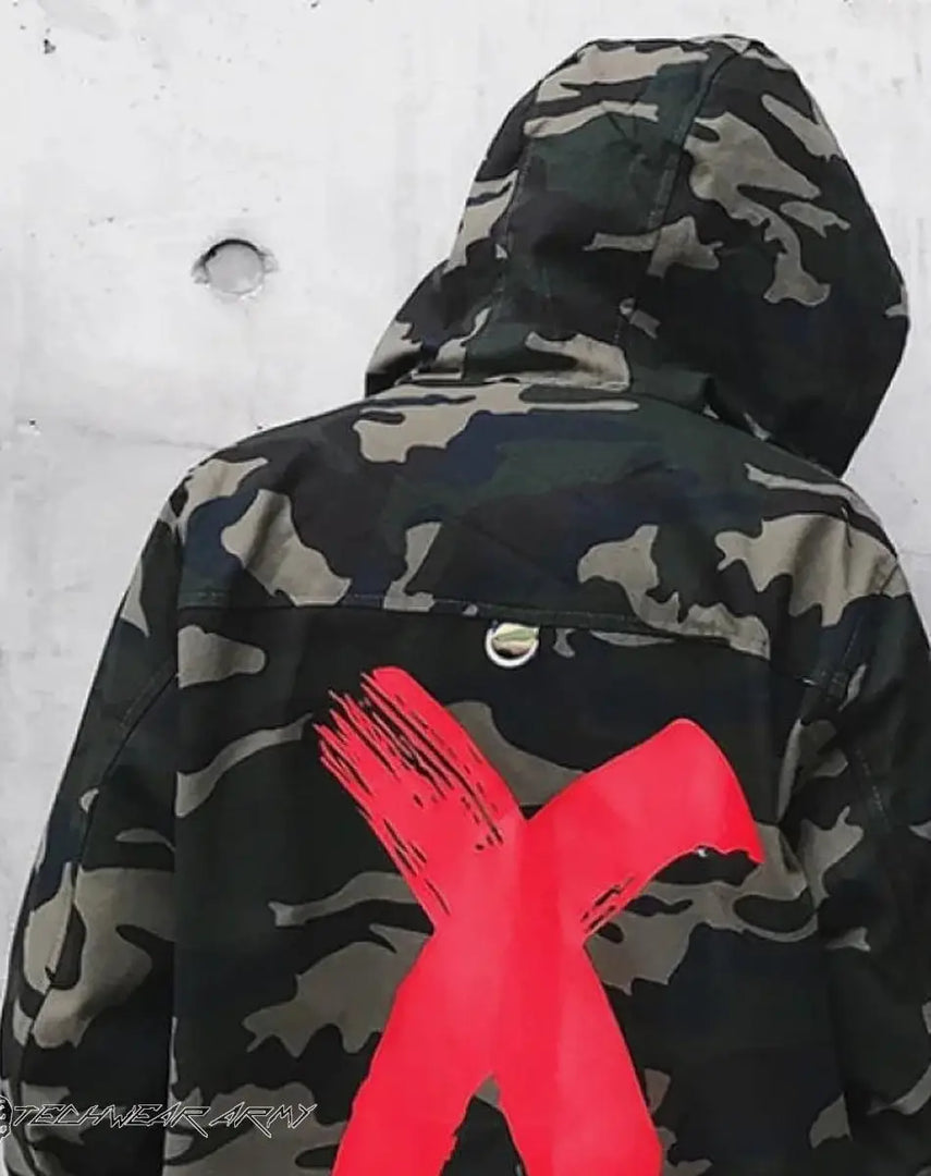 Men’s Camouflage Techwear Streetwear Jacket With Red