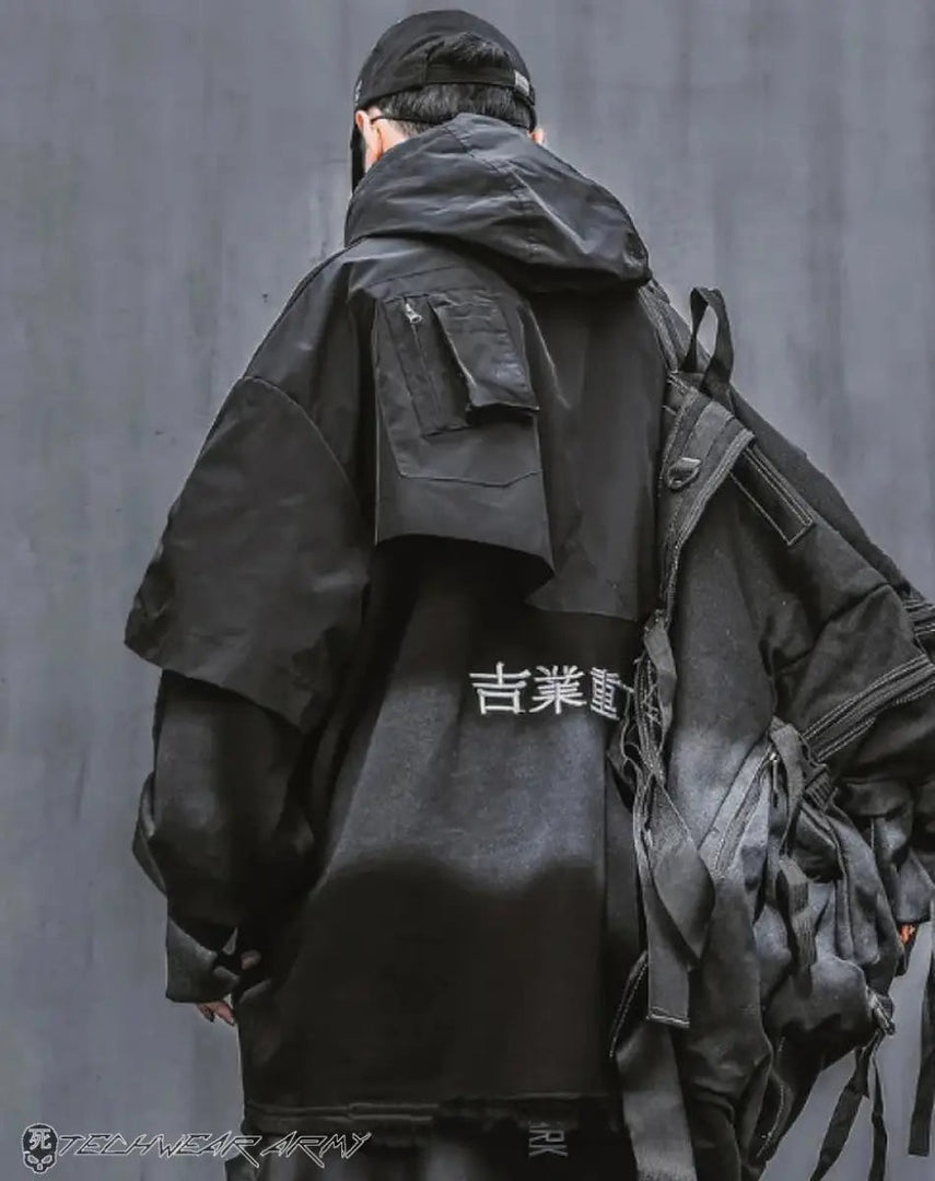 Men’s Black Techwear Hoodie Oversized Fit - Clothing Men