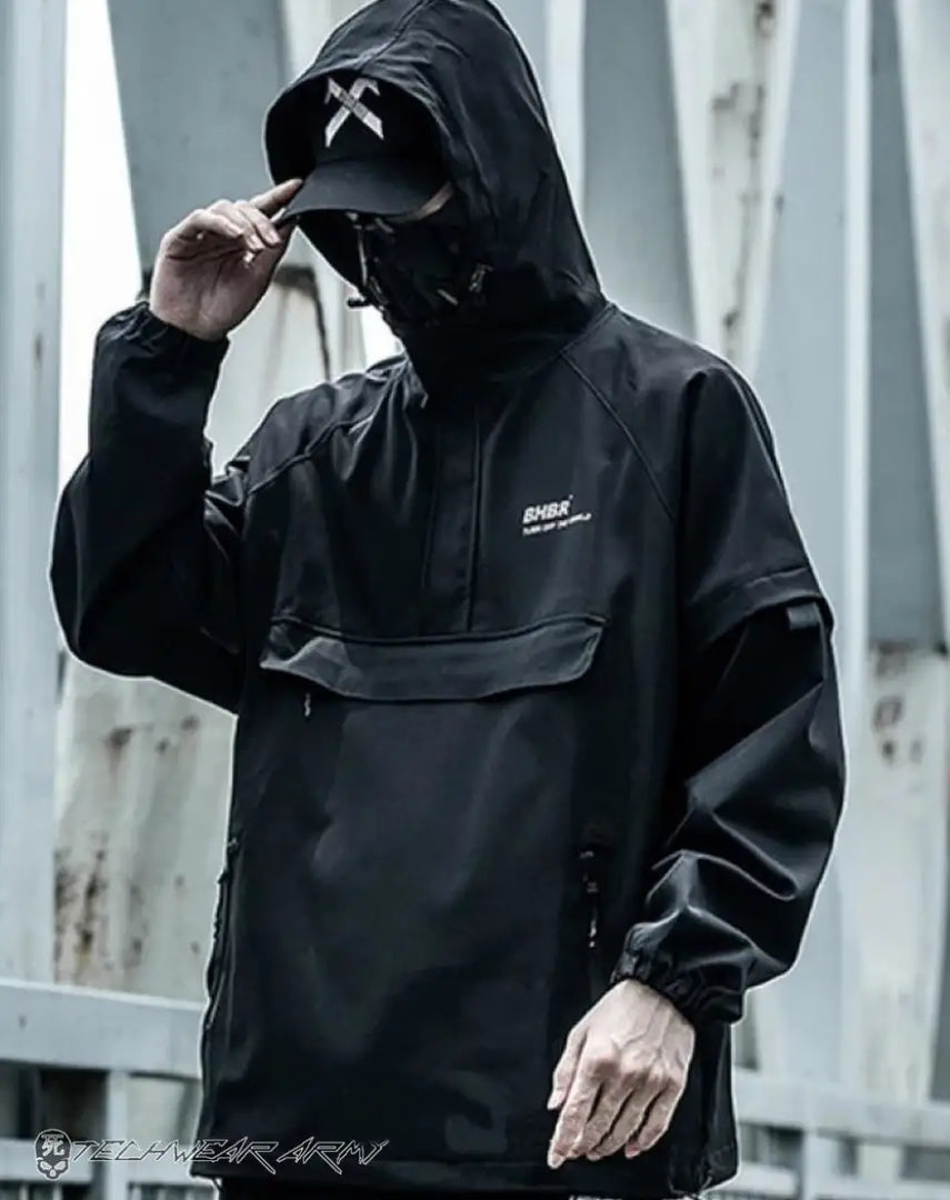 Men’s Black Techwear Hooded Jacket Water - resistant - S