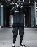 Load image into Gallery viewer, Men’s Black Techwear Hoodie With Japanese Print
