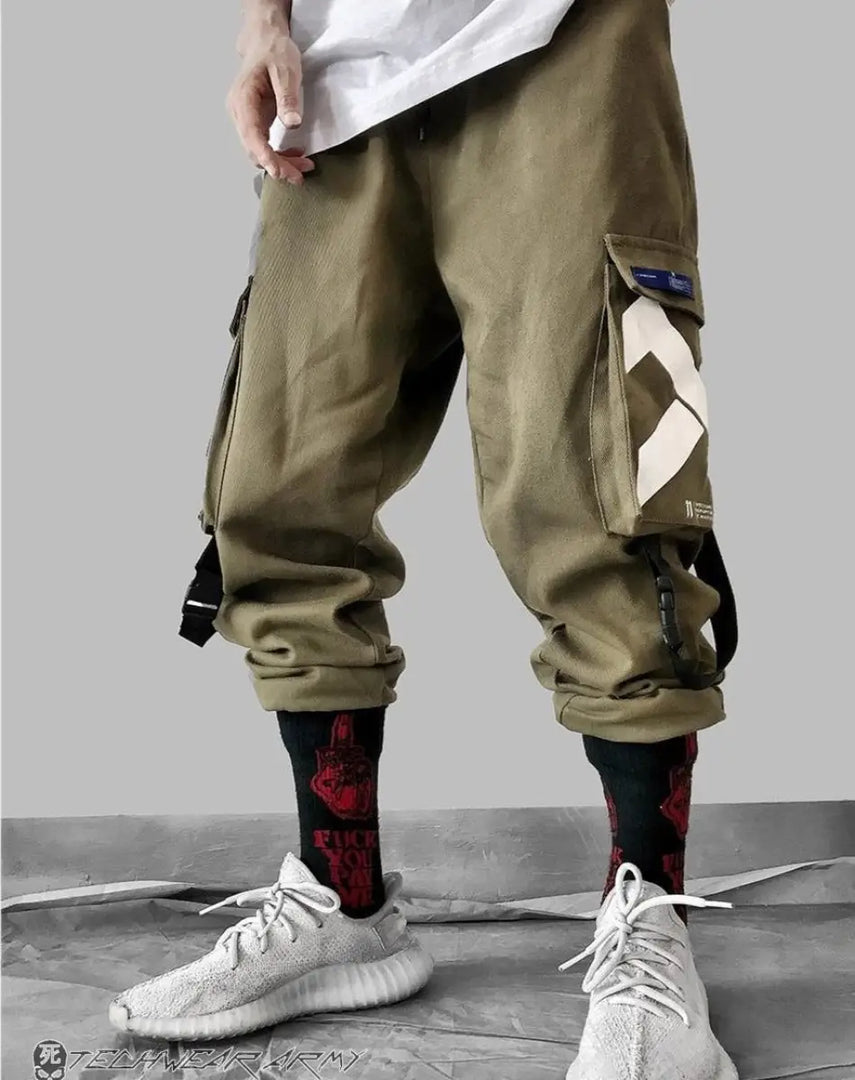 Men’s Black Techwear Cargo Pants With Graphic - Clothing Men