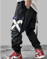 Load image into Gallery viewer, Men’s Black Techwear Cargo Pants With Graphic - Clothing Men
